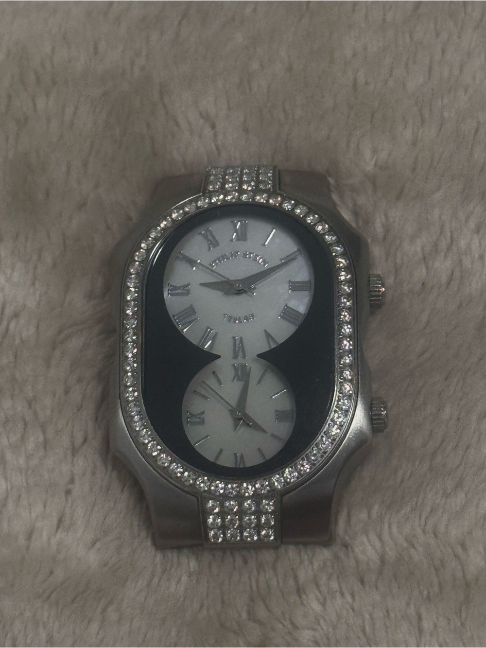 Philip Stein Teslar Diamond Large  Silver Tone Stainless Steel Watch Back